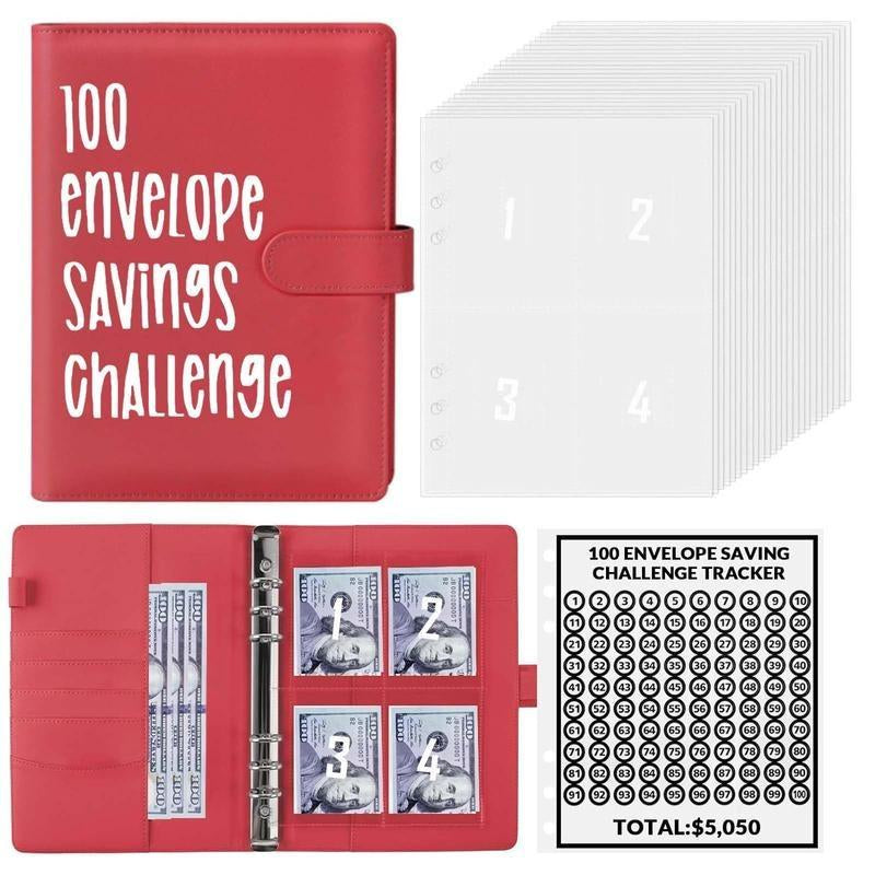 100 Envelopes Money Saving Challenge - A5 Money Saver Budget Binder Book with Cash Envelopes and Numbers, 100-Days of Easy and Funny Ways to save $5,050 Cash Envelope Challenge Binder, Pink