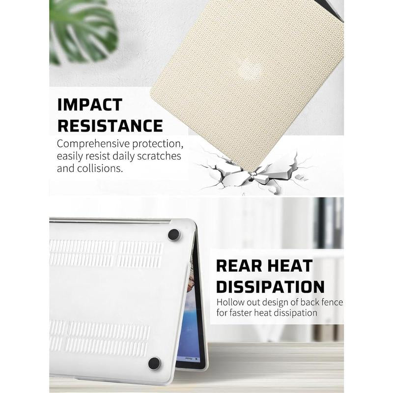 Compatible with Macbook Air 13 Inch Case2022 2021 2020 2019 2018 Release A1932 A2179 M1 A2337 Touch Id,Woven Fabric Textured Elegant Leather Plastic Hard Shell Case with Keyboard Cover,Beige