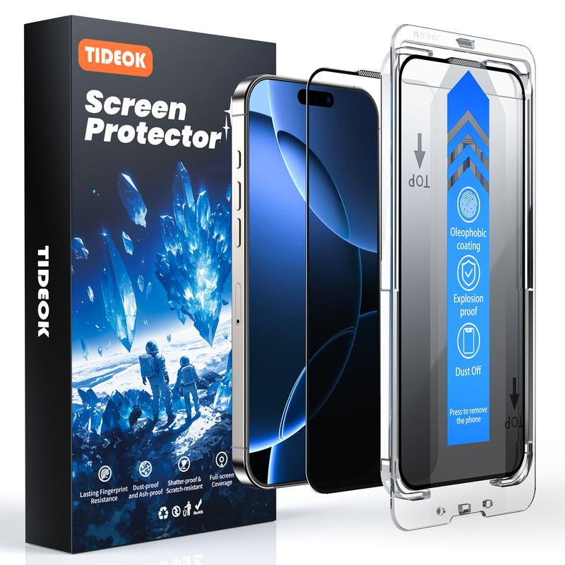 TIDEOK 2 Pack Screen Protector for Iphone 16/15/14/13, Anti-Spy & Anti-Fingerprint, 10S Fast Install, 9H Hardness, Auto Dust Removal, Bubble-Free, HD Clear
