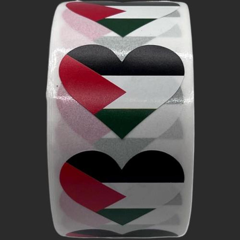 Palestine Flag Heart Stickers * 500 per Roll (1" X 1") Palestinian Flag
