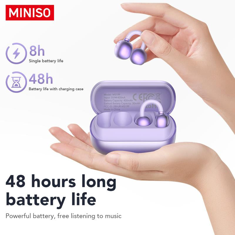 MINISO MS199 Translation Clip on Ear Headphones Full Color Touch Screen, Audio Wireless Headphones Support 135 Languages Real Time Bluetooth Translation Built-In Microphone for Music & Phone Calls,Sport Waterproof & Sweatproof