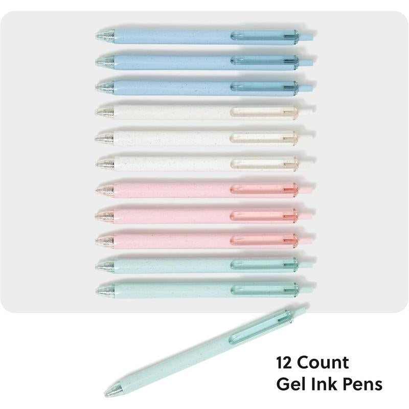 U-Eco Recycled Gel Click Pens Set of 12 Pastel Speckle Medium (0.7 Mm) Point Black Ink