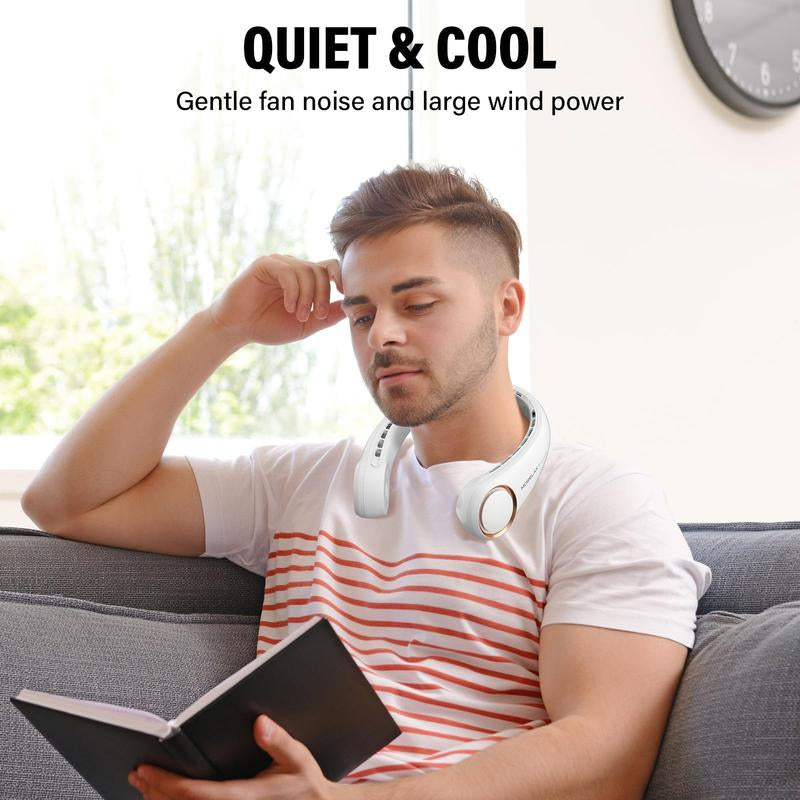 Neck Fan, USB Rechargeable Personal Fan, 3 Speeds Adjustable Powerful Strong Wind 360° Cooling, Quiet, No Blade Design, No Hair Twisting, Summer Gifts