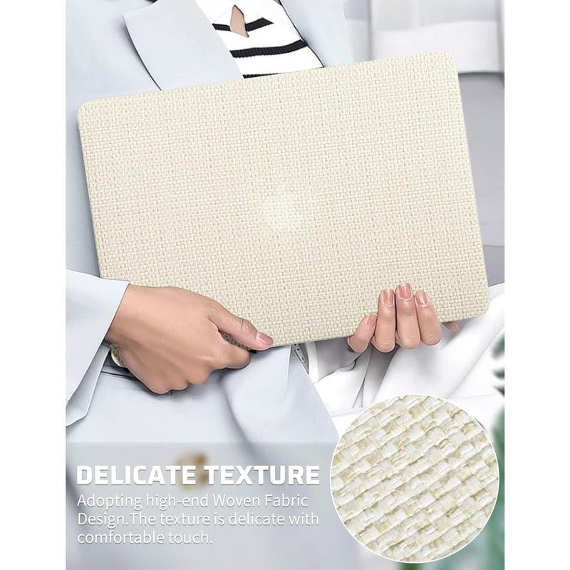 Compatible with Macbook Air 13 Inch Case2022 2021 2020 2019 2018 Release A1932 A2179 M1 A2337 Touch Id,Woven Fabric Textured Elegant Leather Plastic Hard Shell Case with Keyboard Cover,Beige