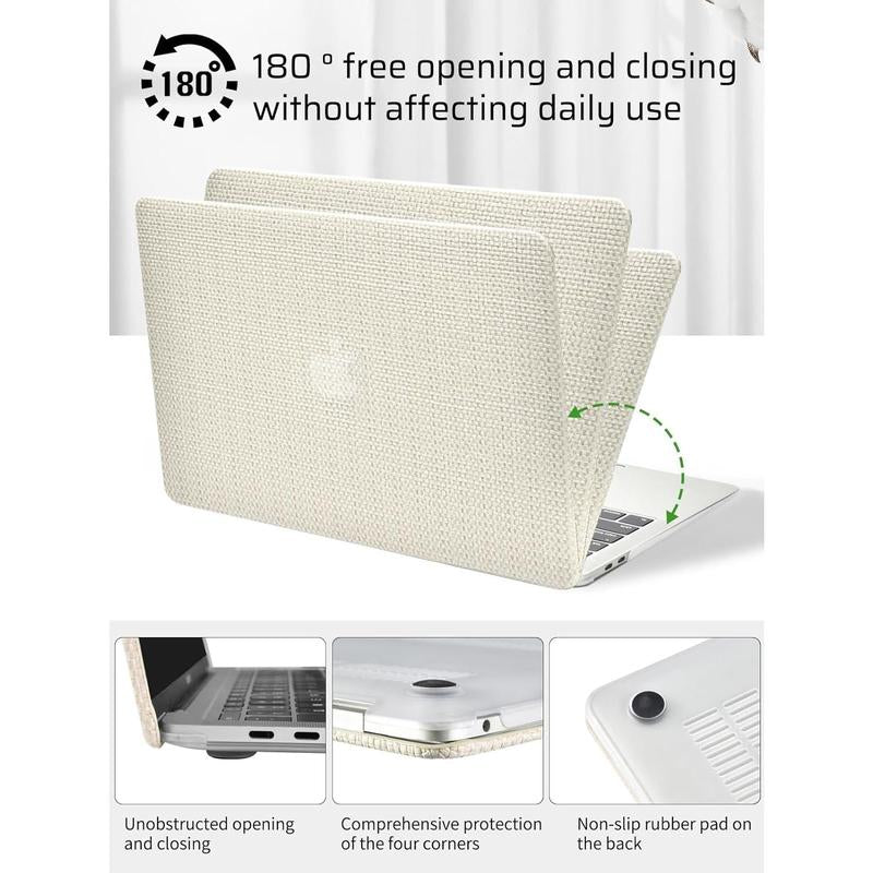 Compatible with Macbook Air 13 Inch Case2022 2021 2020 2019 2018 Release A1932 A2179 M1 A2337 Touch Id,Woven Fabric Textured Elegant Leather Plastic Hard Shell Case with Keyboard Cover,Beige