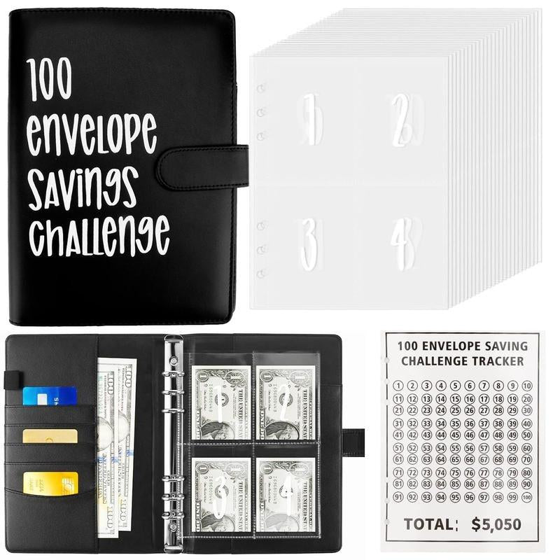 100 Envelopes Money Saving Challenge - A5 Money Saver Budget Binder Book with Cash Envelopes and Numbers, 100-Days of Easy and Funny Ways to save $5,050 Cash Envelope Challenge Binder, Pink