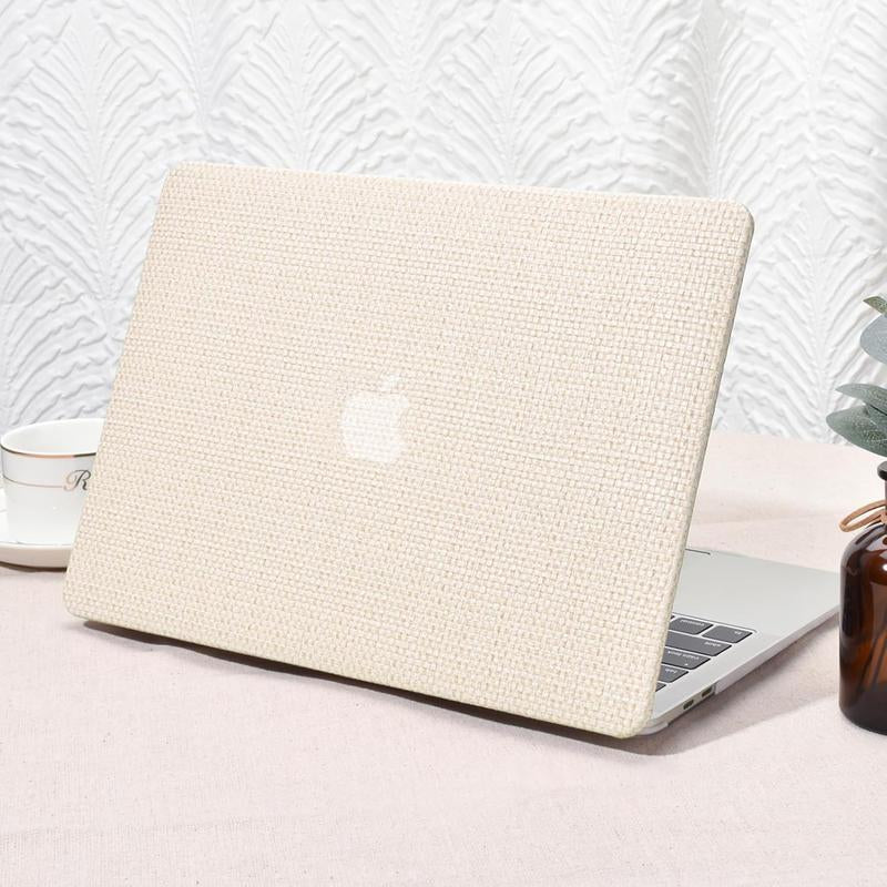 Compatible with Macbook Air 13 Inch Case2022 2021 2020 2019 2018 Release A1932 A2179 M1 A2337 Touch Id,Woven Fabric Textured Elegant Leather Plastic Hard Shell Case with Keyboard Cover,Beige
