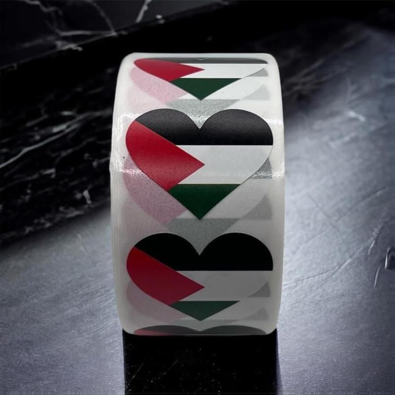Palestine Flag Heart Stickers * 500 per Roll (1" X 1") Palestinian Flag