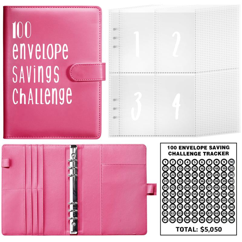 100 Envelopes Money Saving Challenge - A5 Money Saver Budget Binder Book with Cash Envelopes and Numbers, 100-Days of Easy and Funny Ways to save $5,050 Cash Envelope Challenge Binder, Pink