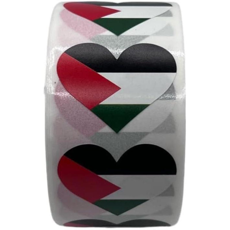 Palestine Flag Heart Stickers * 500 per Roll (1" X 1") Palestinian Flag