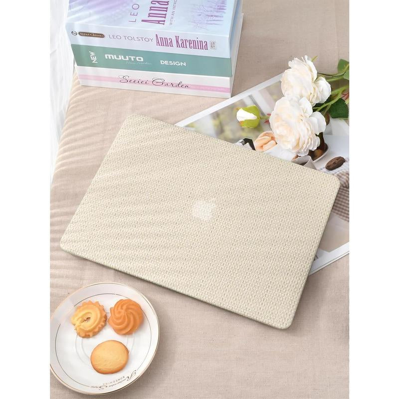 Compatible with Macbook Air 13 Inch Case2022 2021 2020 2019 2018 Release A1932 A2179 M1 A2337 Touch Id,Woven Fabric Textured Elegant Leather Plastic Hard Shell Case with Keyboard Cover,Beige