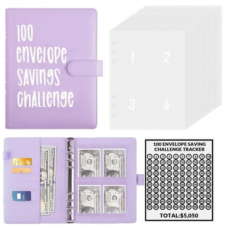100 Envelopes Money Saving Challenge - A5 Money Saver Budget Binder Book with Cash Envelopes and Numbers, 100-Days of Easy and Funny Ways to save $5,050 Cash Envelope Challenge Binder, Pink