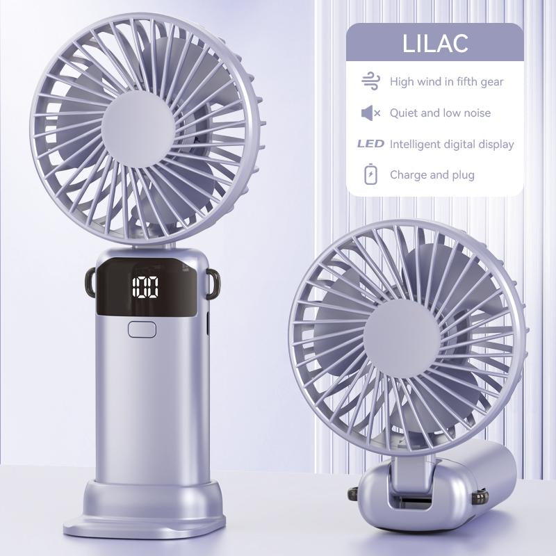 USB Handheld Fan,Portable Fan,1500Mah Rechargeable,180° Foldable Mini Desk Fan with 5 Wind Speed, LCD Digital Remaining Battery Display, Lanyard as Neck Fan, Quiet, Pocket Size for Indoor Outdoor,Can Add Aromatherapy Perfume , with Phone Holder Hand