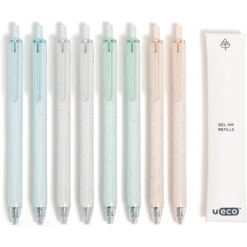U-Eco Recycled Gel Click Pens Set of 12 Pastel Speckle Medium (0.7 Mm) Point Black Ink