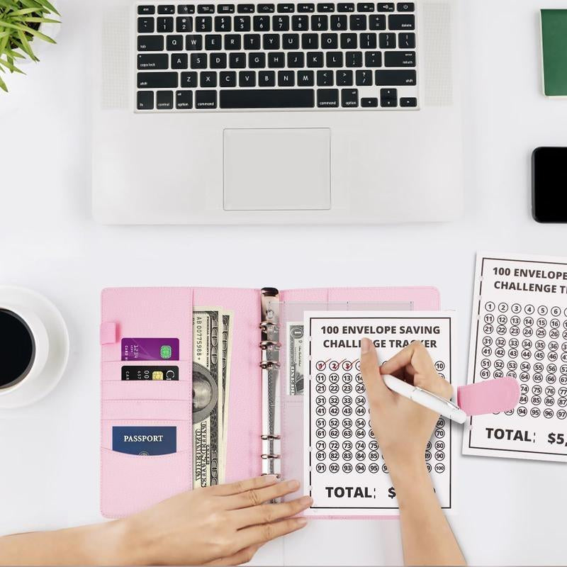 100 Envelopes Money Saving Challenge - A5 Money Saver Budget Binder Book with Cash Envelopes and Numbers, 100-Days of Easy and Funny Ways to save $5,050 Cash Envelope Challenge Binder, Pink