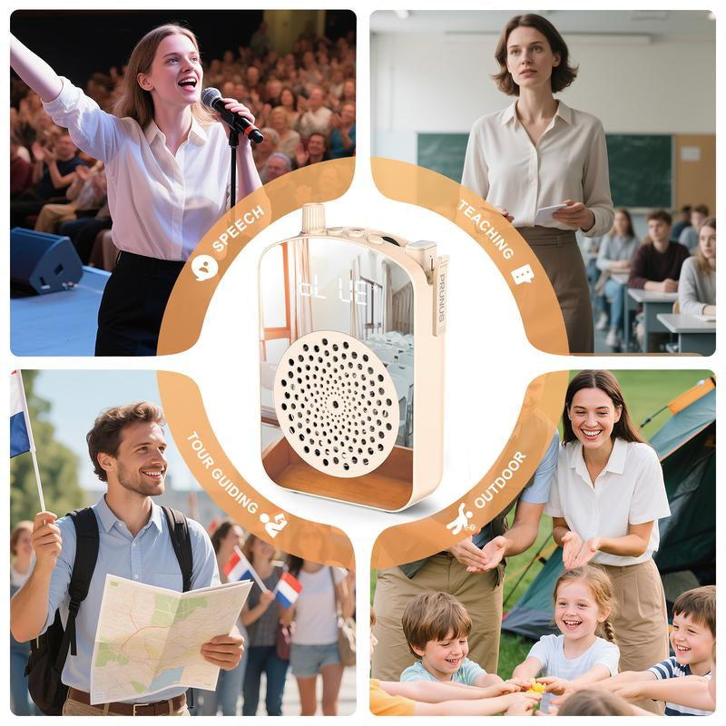 PRUNUS A10 Voice Amplifier Wireless with Lapel Microphone Charging&Storage,Portable Voice Amplifier for Teacher with Microphone Headset and Speaker,Mini Voice Amplifier for Classroom,Speech,Training-Beige