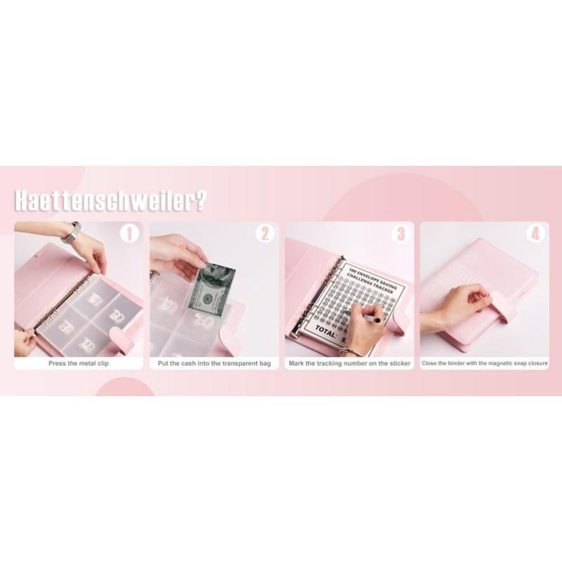 100 Envelopes Money Saving Challenge - A5 Money Saver Budget Binder Book with Cash Envelopes and Numbers, 100-Days of Easy and Funny Ways to save $5,050 Cash Envelope Challenge Binder, Pink