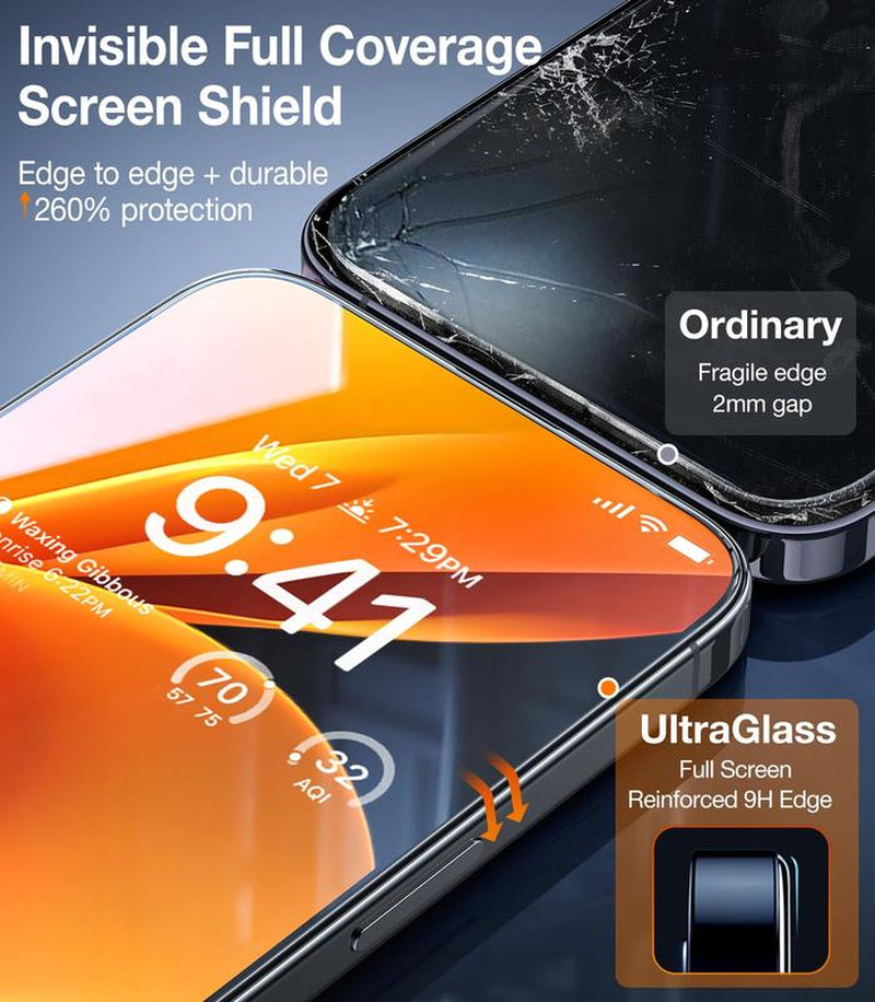 TIDEOK 2 Pack Screen Protector for Iphone 16/15/14/13, Anti-Spy & Anti-Fingerprint, 10S Fast Install, 9H Hardness, Auto Dust Removal, Bubble-Free, HD Clear