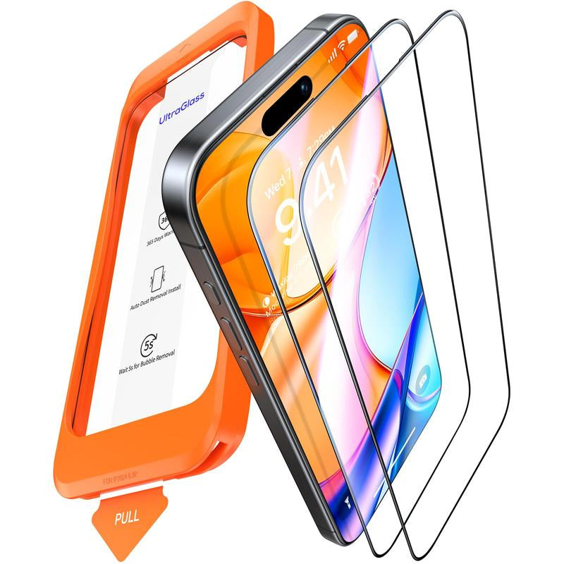 TIDEOK 2 Pack Screen Protector for Iphone 16/15/14/13, Anti-Spy & Anti-Fingerprint, 10S Fast Install, 9H Hardness, Auto Dust Removal, Bubble-Free, HD Clear