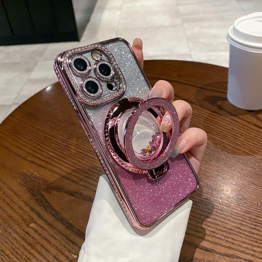 Glitter Kickstand Case for Iphone 16 15 14 13 12 Pro Max Luxury Bling Sparkly Diamond Rhinestone with Camera Protector Liquid Flowing Ring Stand TPU Bumper Case for Women Girls
