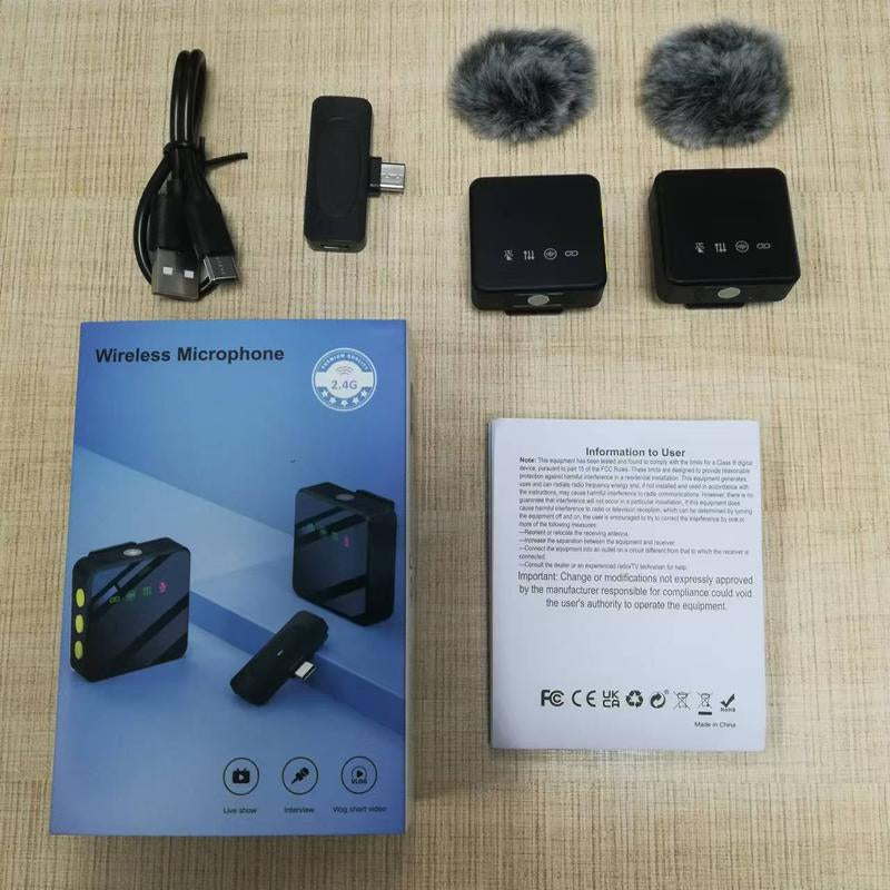 Wireless Microphone, USB Rechargeable Wireless Microphone, Clip-On Design Microphone for HD Vlogging/Live Streaming, Audio, Boyfriend Gift