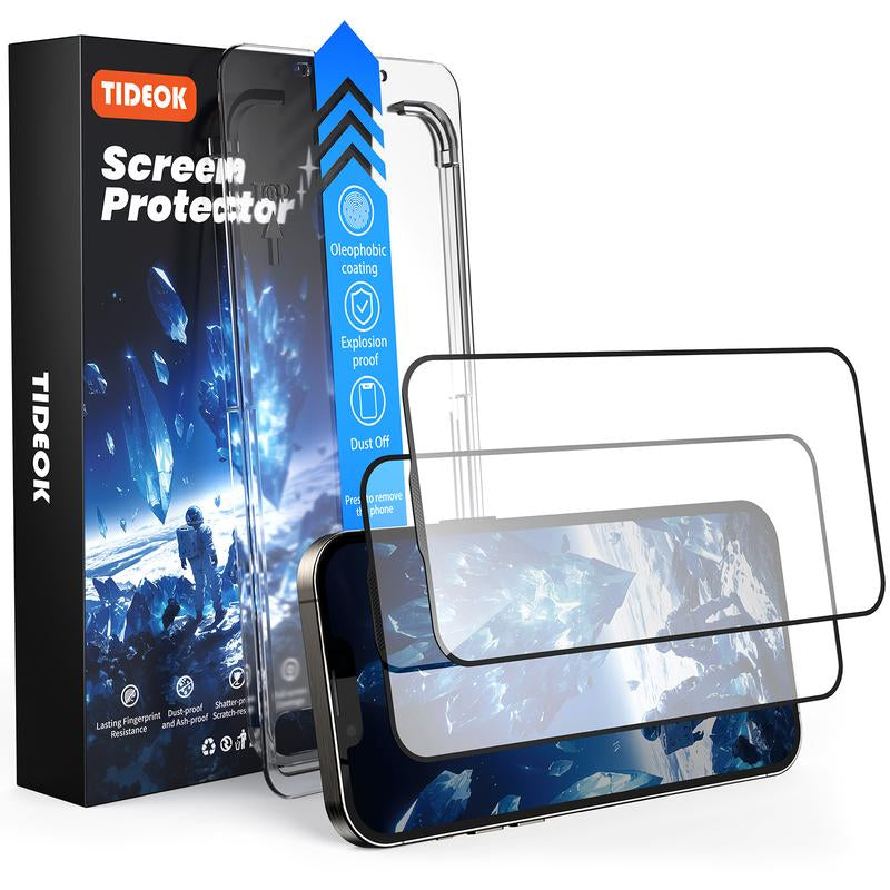 TIDEOK 2 Pack Screen Protector for Iphone 16/15/14/13, Anti-Spy & Anti-Fingerprint, 10S Fast Install, 9H Hardness, Auto Dust Removal, Bubble-Free, HD Clear