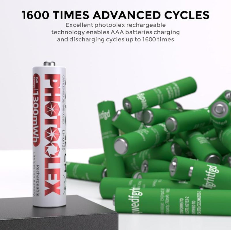 PHOTOOLEX Rechargeable AAA Batteries Lithium 8 Pack with Fast Charger,1300Mwh 1.5V Constant Output Triple a Lithium Batteries 1600 Cycles Long Lasting Imuto