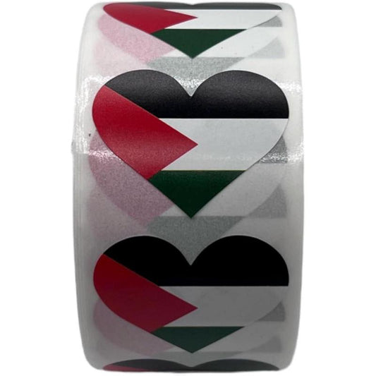 Palestine Flag Heart Stickers * 500 per Roll (1" X 1") Palestinian Flag