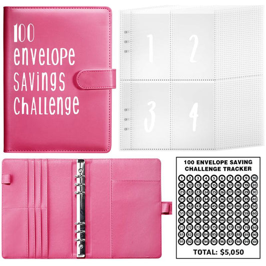 100 Envelopes Money Saving Challenge - A5 Money Saver Budget Binder Book with Cash Envelopes and Numbers, 100-Days of Easy and Funny Ways to save $5,050 Cash Envelope Challenge Binder, Pink