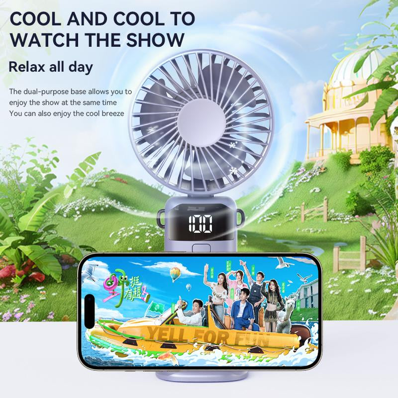 USB Handheld Fan,Portable Fan,1500Mah Rechargeable,180° Foldable Mini Desk Fan with 5 Wind Speed, LCD Digital Remaining Battery Display, Lanyard as Neck Fan, Quiet, Pocket Size for Indoor Outdoor,Can Add Aromatherapy Perfume , with Phone Holder Hand