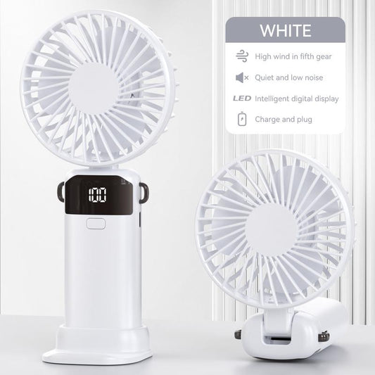 USB Handheld Fan,Portable Fan,1500Mah Rechargeable,180° Foldable Mini Desk Fan with 5 Wind Speed, LCD Digital Remaining Battery Display, Lanyard as Neck Fan, Quiet, Pocket Size for Indoor Outdoor,Can Add Aromatherapy Perfume , with Phone Holder Hand