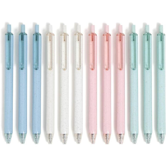 U-Eco Recycled Gel Click Pens Set of 12 Pastel Speckle Medium (0.7 Mm) Point Black Ink