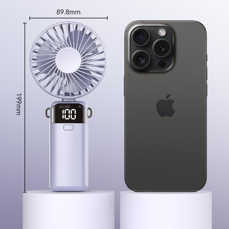 USB Handheld Fan,Portable Fan,1500Mah Rechargeable,180° Foldable Mini Desk Fan with 5 Wind Speed, LCD Digital Remaining Battery Display, Lanyard as Neck Fan, Quiet, Pocket Size for Indoor Outdoor,Can Add Aromatherapy Perfume , with Phone Holder Hand