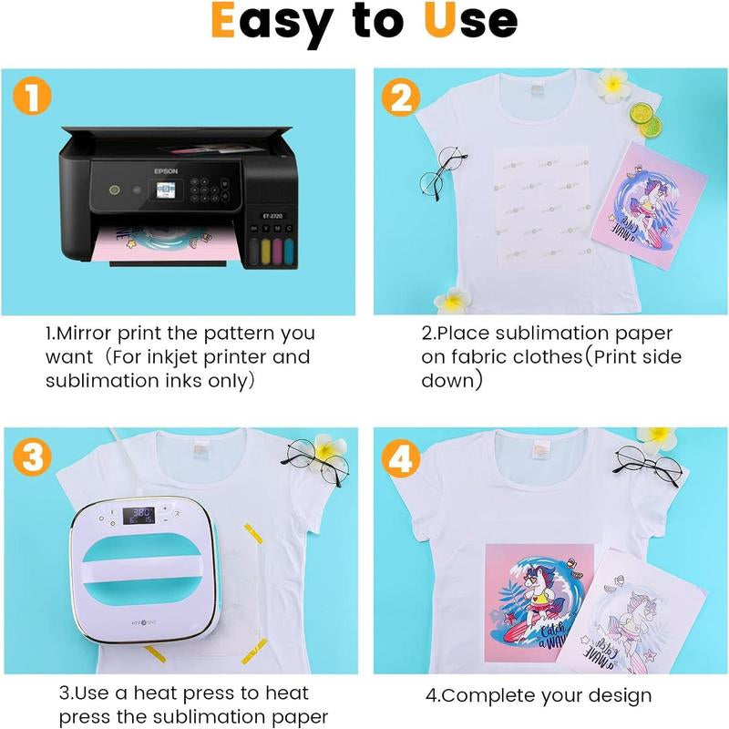 Sublimation Paper 8.5 X 11 Inches - 30 Sheets Sublimation Transfer Paper Compatible with Inkjet Printer, Easy to Transfer 120 Gsm Sublimination Paper for Tumblers, T-Shirts, Mugs