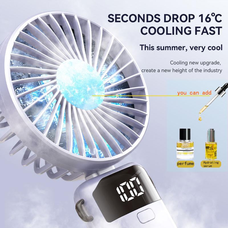 USB Handheld Fan,Portable Fan,1500Mah Rechargeable,180° Foldable Mini Desk Fan with 5 Wind Speed, LCD Digital Remaining Battery Display, Lanyard as Neck Fan, Quiet, Pocket Size for Indoor Outdoor,Can Add Aromatherapy Perfume , with Phone Holder Hand