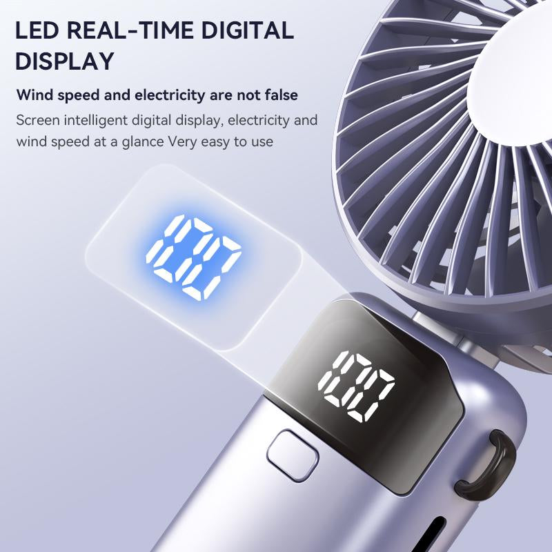 USB Handheld Fan,Portable Fan,1500Mah Rechargeable,180° Foldable Mini Desk Fan with 5 Wind Speed, LCD Digital Remaining Battery Display, Lanyard as Neck Fan, Quiet, Pocket Size for Indoor Outdoor,Can Add Aromatherapy Perfume , with Phone Holder Hand